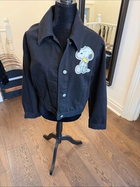 Girls Black Jean Jacket with Snoopy Patch